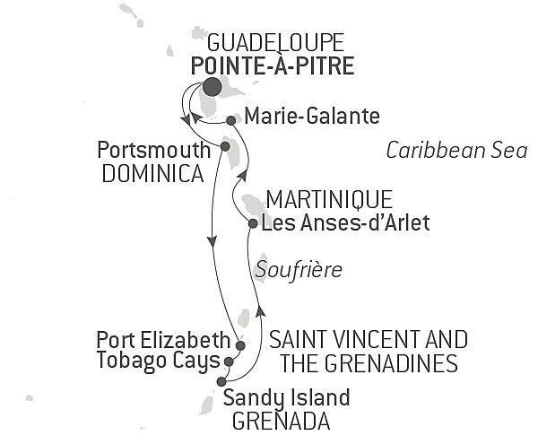 Gliding the Waters of the Windward Islands Itinerary Map